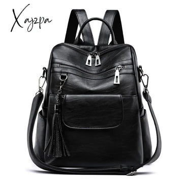 Xajzpa - Women Backpack Pu Leather Fashion Casual Tassel Bags High Quality Female Shoulder Bag